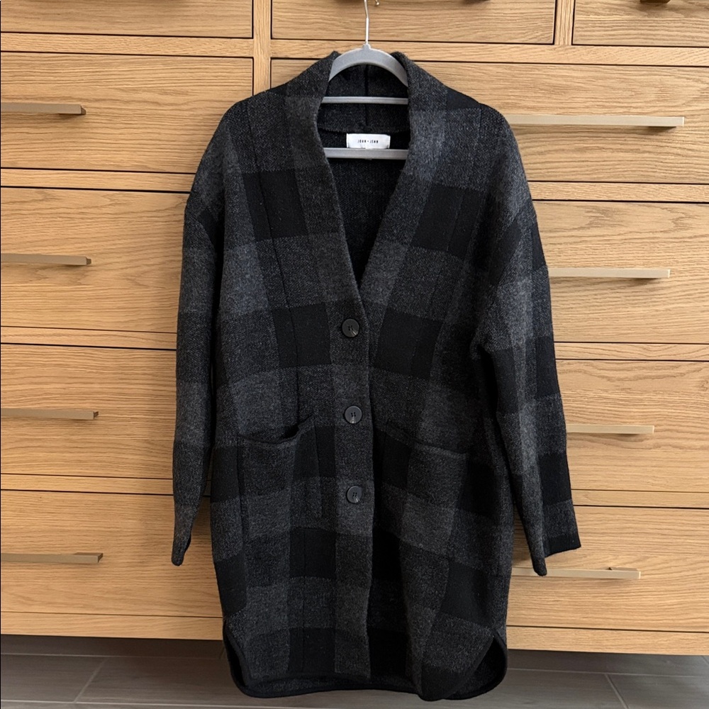 John + Jenn black/grey check sweater coat - size Medium